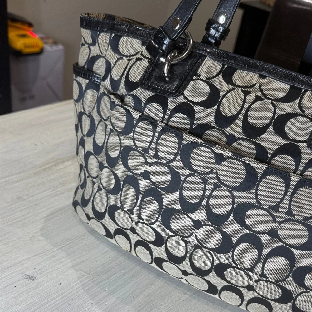 Coach Black and Tan Signature Tote